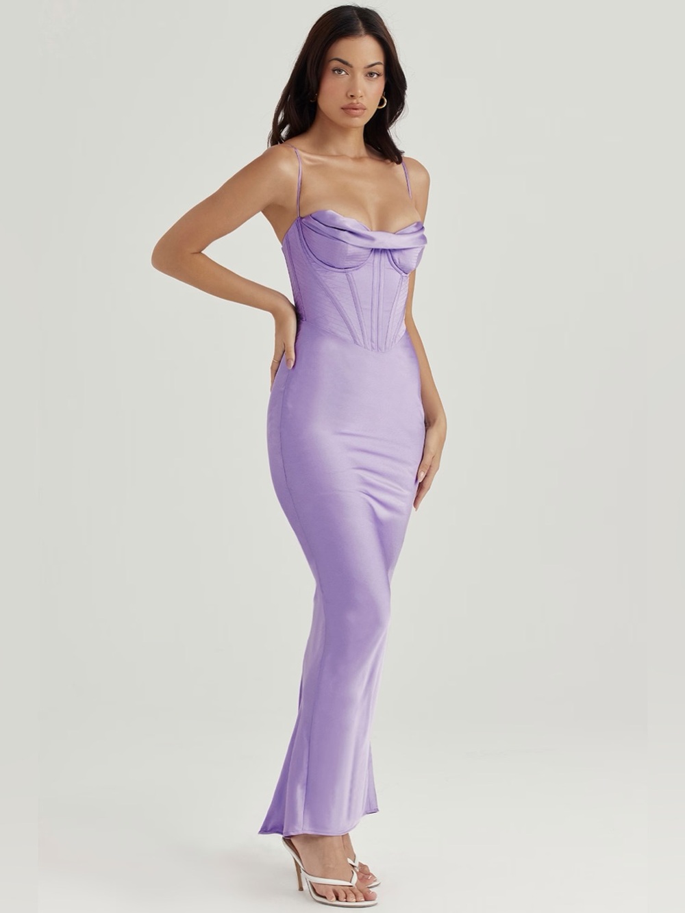 HOUSE OF CB CHARMAINE Lavender Corset Maxi Dress size M